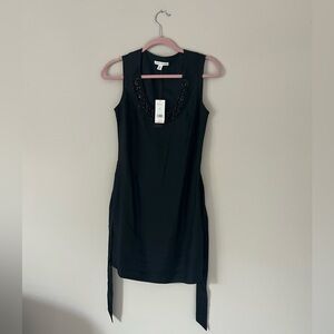 Banana Republic Silk Beaded Necklace Neckline Sash Belt Black Dress size XS
